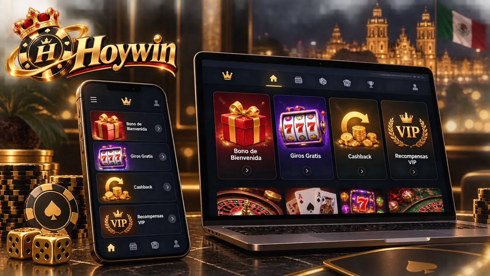 Interfaz de casino en línea con categorías de bonos y promociones