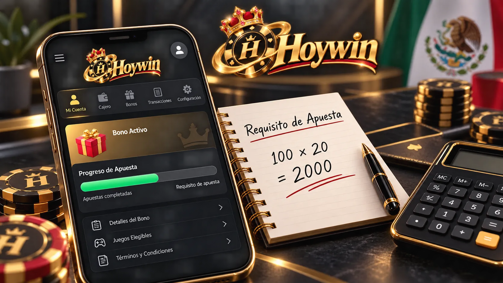 Cálculo del requisito de apuesta de un bono en una interfaz móvil de casino