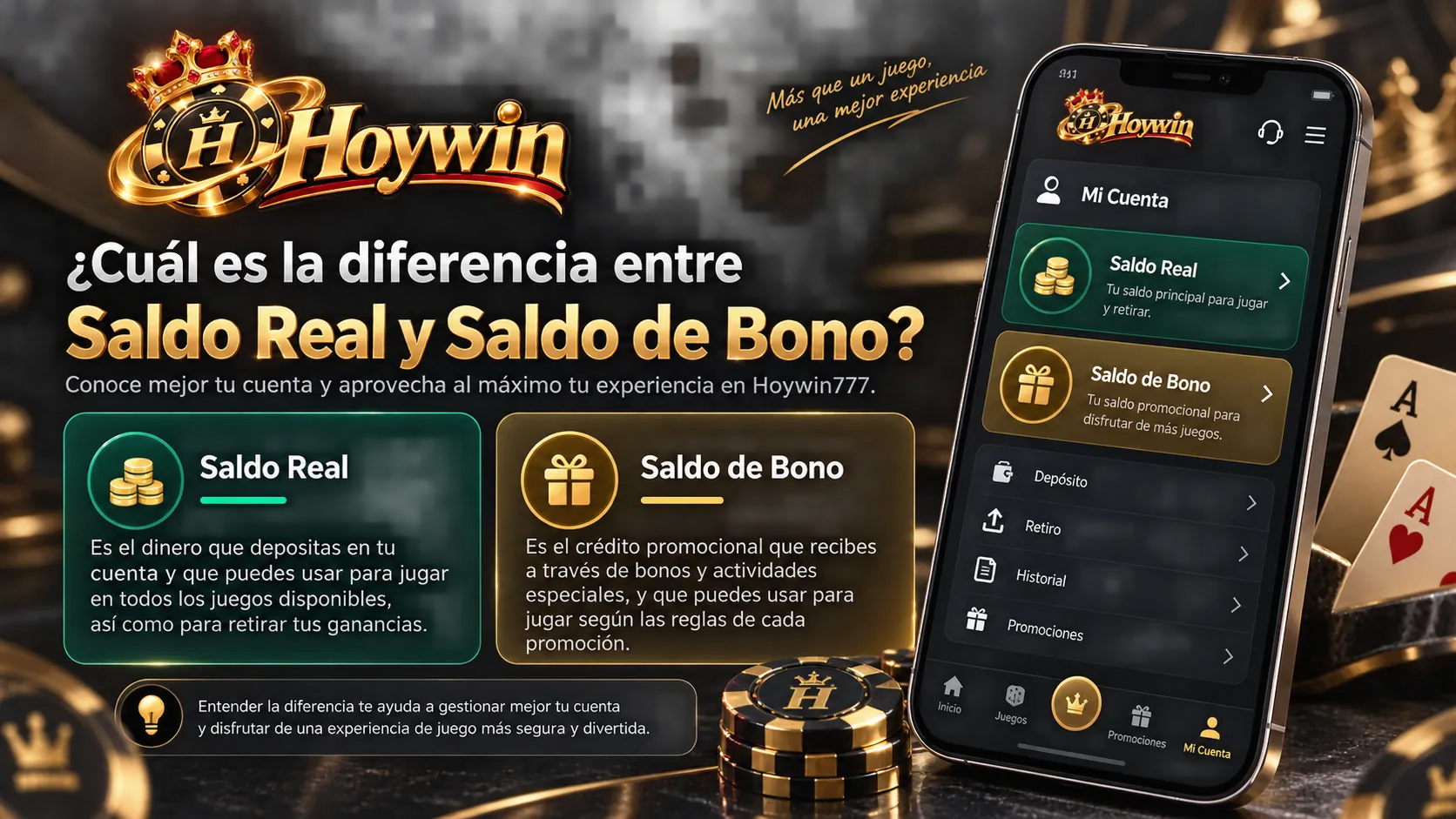Cuenta de casino en línea con saldo real y saldo de bono diferenciados