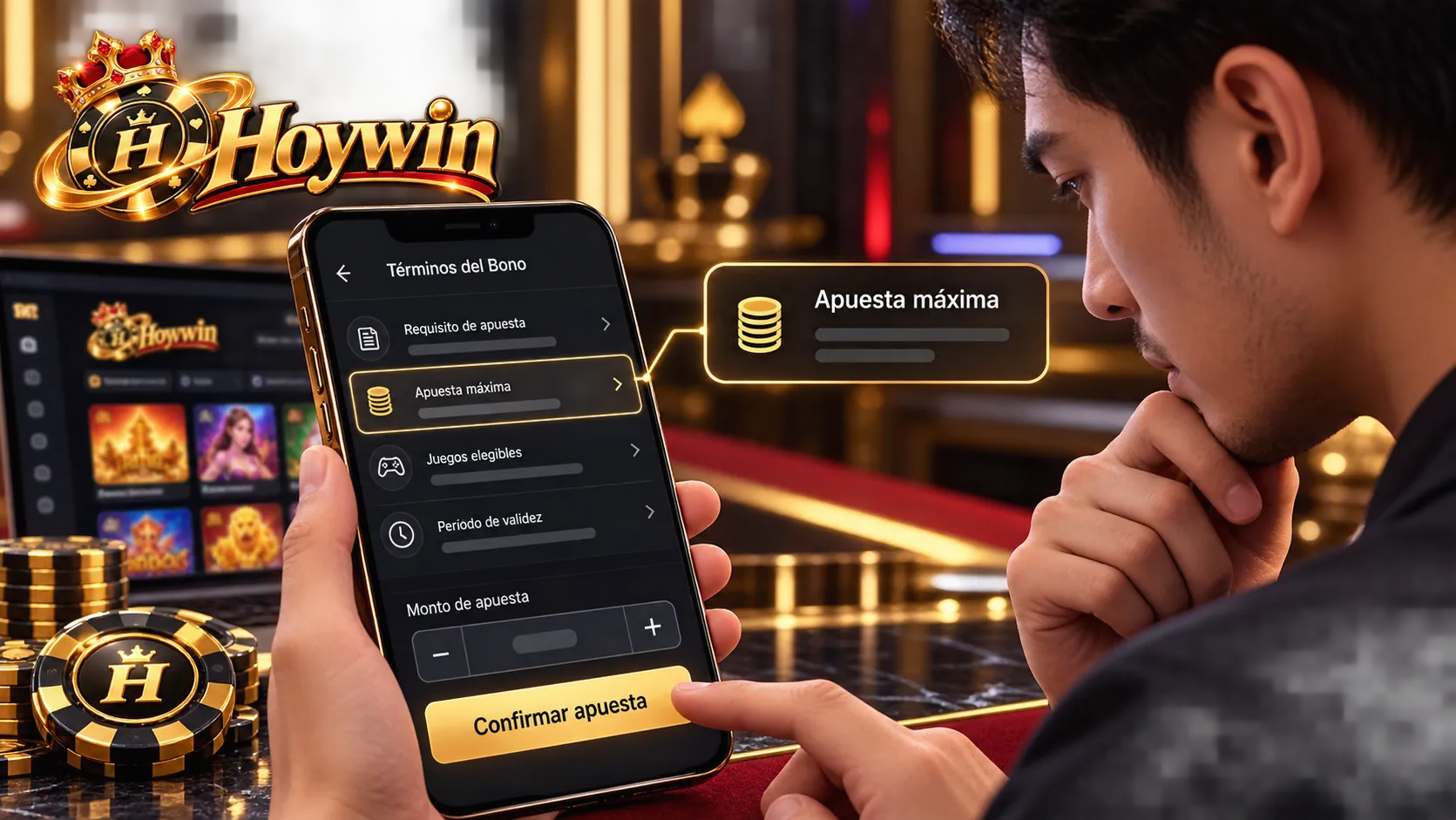 Usuario revisando en el móvil las condiciones de apuesta de una promoción