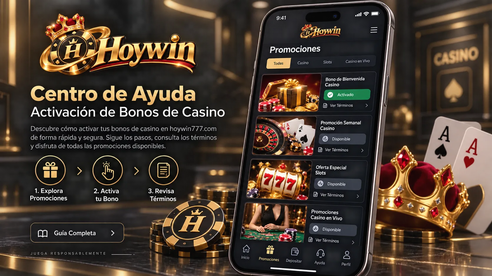 Sección de promociones de casino en un teléfono para revisar la activación de un bono